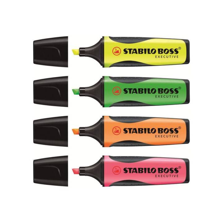 STABILO Textmarker Boss (Orange, Pink, Grün, Gelb, 4 Stück)