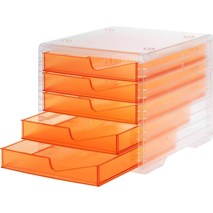 STYRO Büroschubladenbox (C4, 27 cm  x 34 cm  x 25.5 cm, Orange, Transparent)