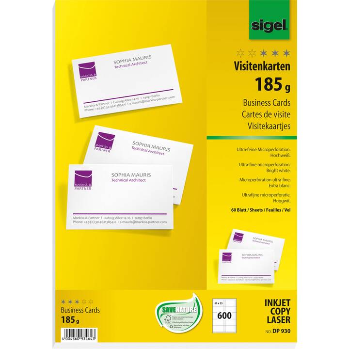 SIGEL DP930 Cartes de visite (60 feuille, A4, 185 g/m2)