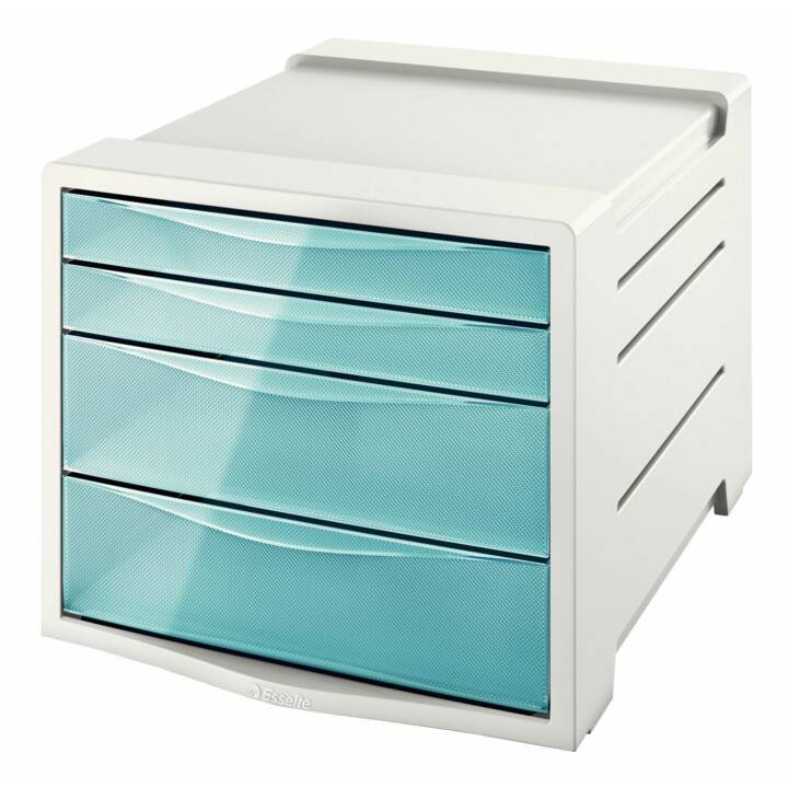ESSELTE GROUP Boite à tiroirs de bureau Colour'ICE (A4, 24.5 cm  x 28.5 cm  x 36.5 cm, Gris clair, Bleu, Blanc)