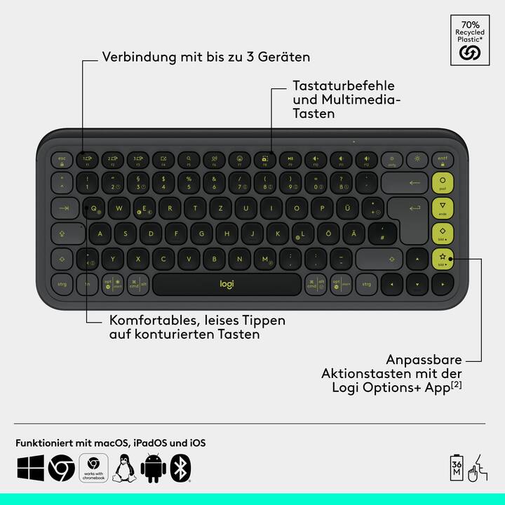 LOGITECH Pop Icon Combo (Bluetooth, Schweiz, Kabellos)