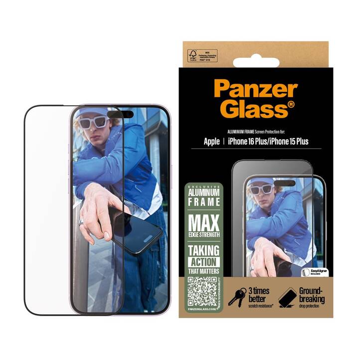 PANZERGLASS Verre de protection d'écran Ultra Wide Fit (iPhone 15 Plus, iPhone 16 Plus, 1 pièce)