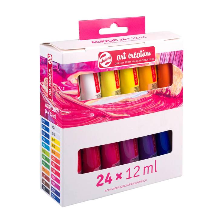 TALENS Acrylfarbe Set (24 x 12 ml, Pink, Weiss, Mehrfarbig)