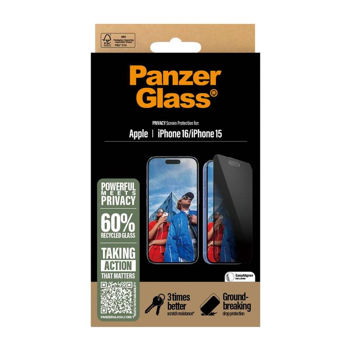 PANZERGLASS Vetro protettivo da schermo Ultra-Wide Fit (iPhone 15, 1 pezzo)