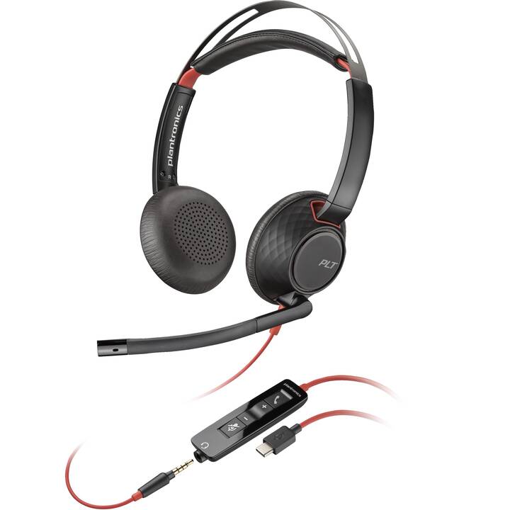 POLY Office Headset Blackwire 5220 (On-Ear, Kabel, Schwarz, Rot)
