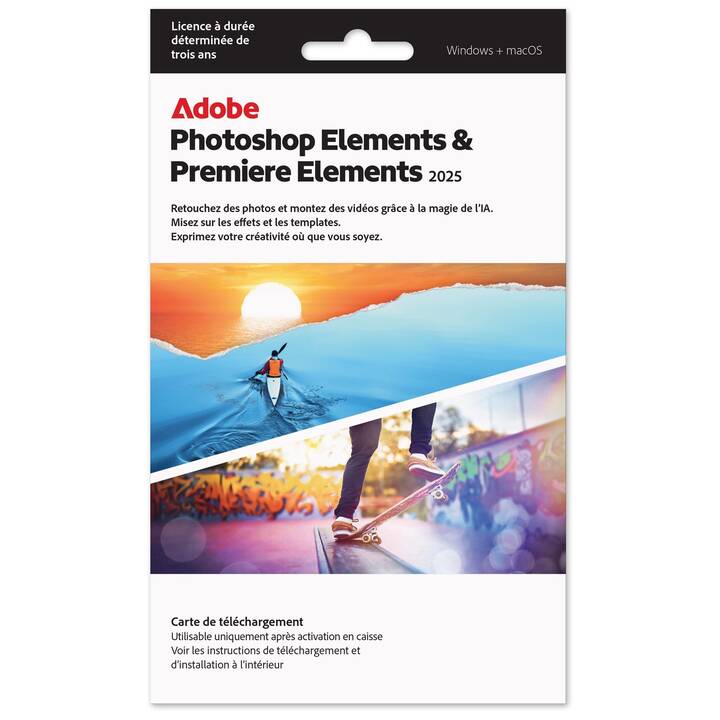 ADOBE Photoshop Elements 2025 + Premier Elements 2025 (Licenza annuale, 36 Mesi, Francese)