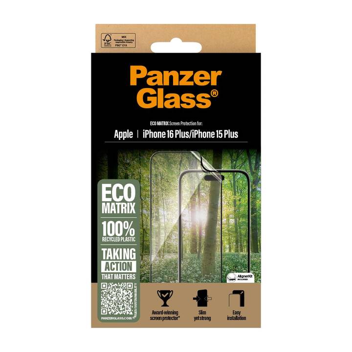 PANZERGLASS Sfoglio protezione da schermo Eco Matrix Ultra-Wide Fit (iPhone 15 Plus, iPhone 16 Plus, 1 pezzo)