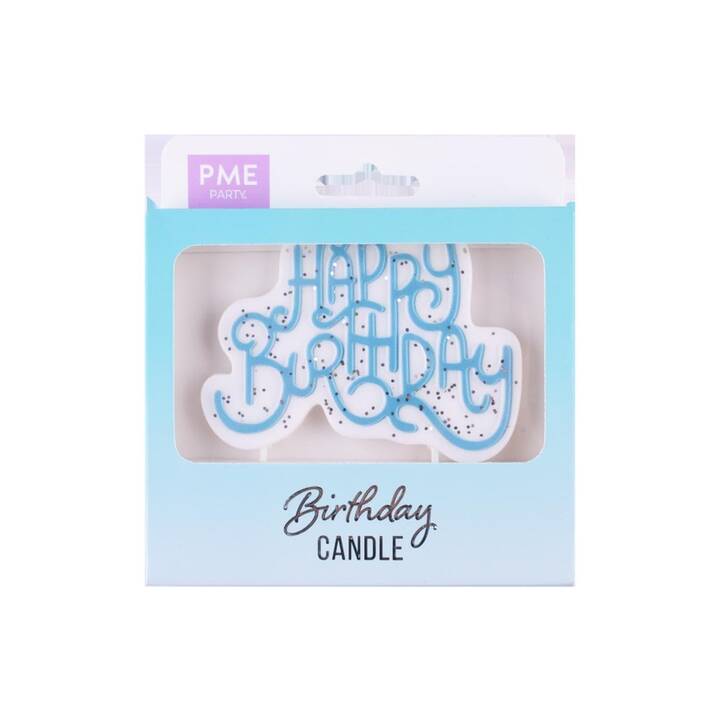 PME Bougie à gâteau Happy Birthday (Anniveraire, Bleu, Blanc)