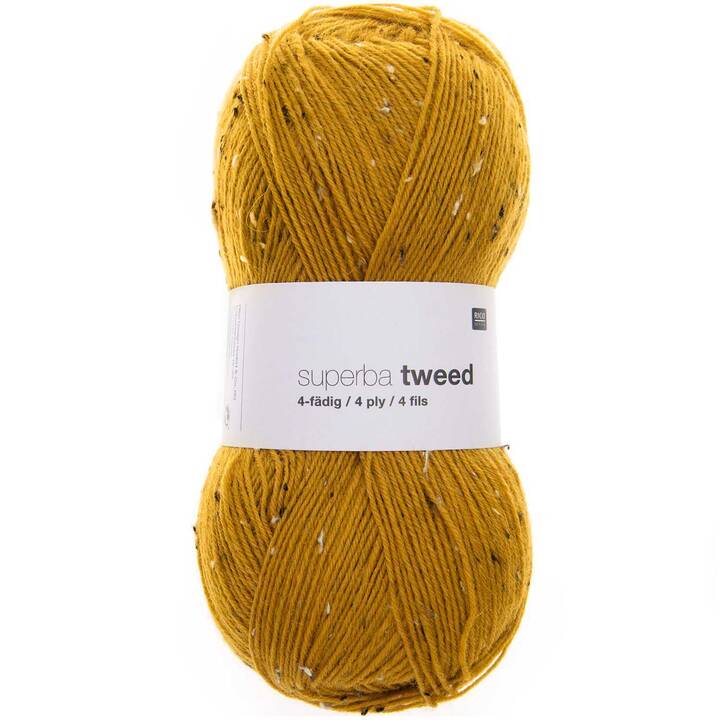 RICO DESIGN Laine Tweed (100 g, Jaune, Brun, Jaune moutarde)