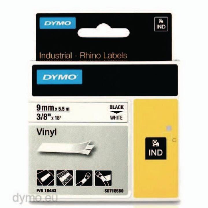 DYMO Rhino 18443 Nastro delle scritture (Nero / Bianco, 9 mm)