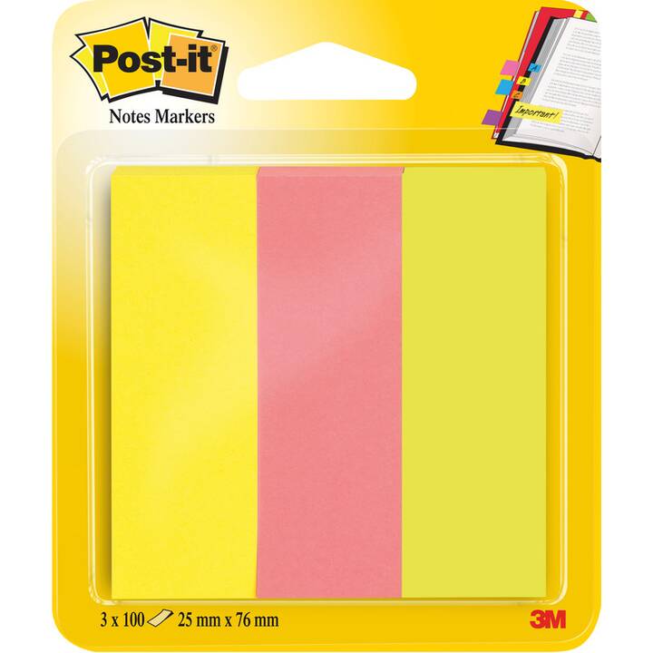 POST-IT Blocchetti memo Page Marker Neon (3 x 100 foglio, Giallo, Verde, Pink)