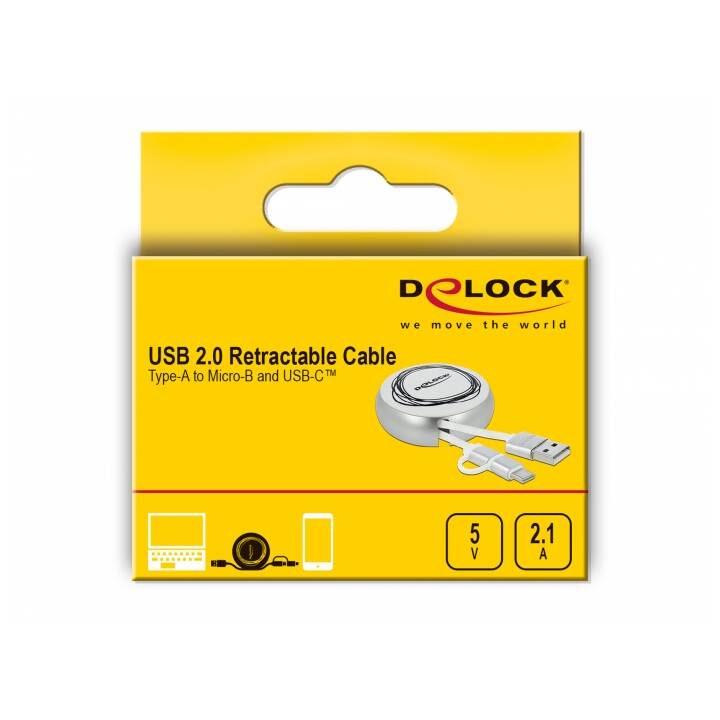 DELOCK Cavo USB (USB 2.0 di tipo A, Micro USB 3.0 Tipo-B, USB di tipo C, 92 cm)