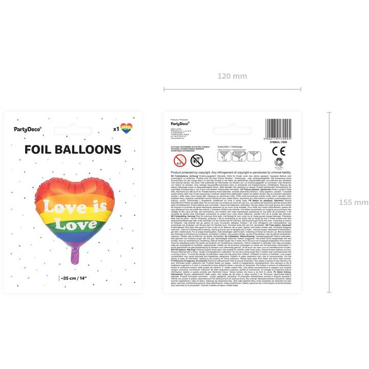 PARTYDECO Folienballon Love is Love (35 cm, 1 Stück)