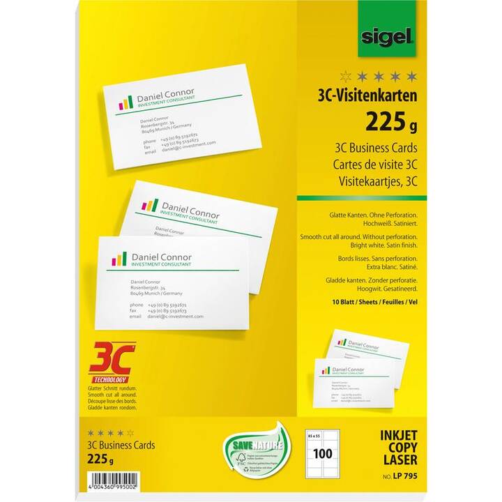 SIGEL LP795 Cartes de visite (10 feuille, A4, 225 g/m2)
