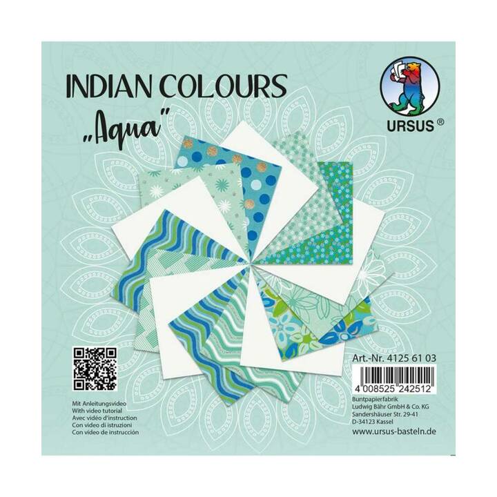 URSUS handgeschöpftes Papier Indian Clours Aqua (Aqua, 15 Stück)