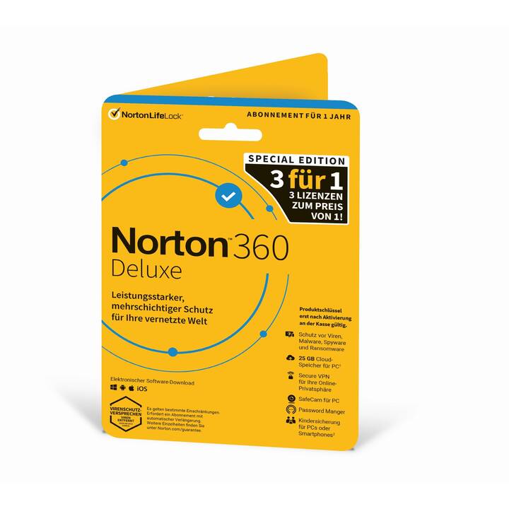 NORTON 360 Deluxe 3for1 (Jahreslizenz, 3x, 1 Jahr, Deutsch)