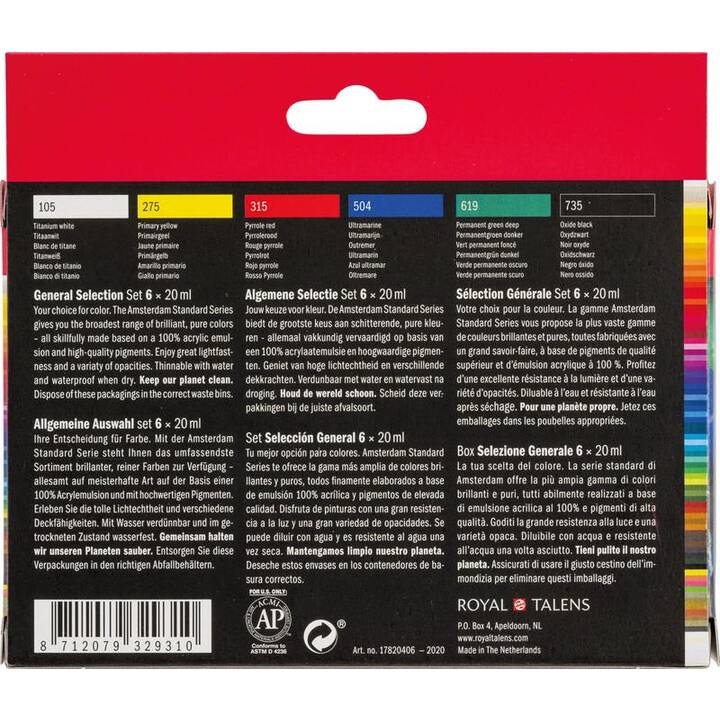 TALENS Acrylfarbe Set (6 x 20 ml, Mehrfarbig)