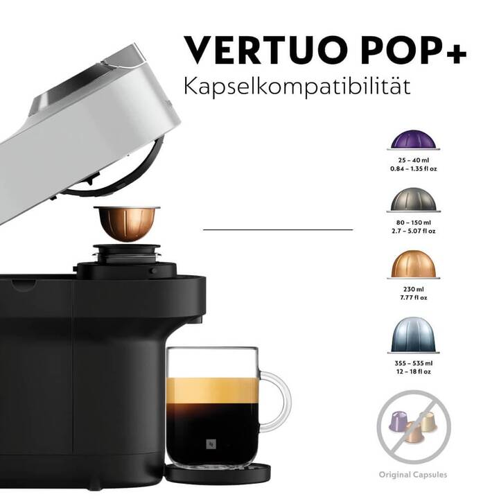 DELONGHI Vertuo Pop+ Deluxe (Nespresso Vertuo, Silber, Schwarz)