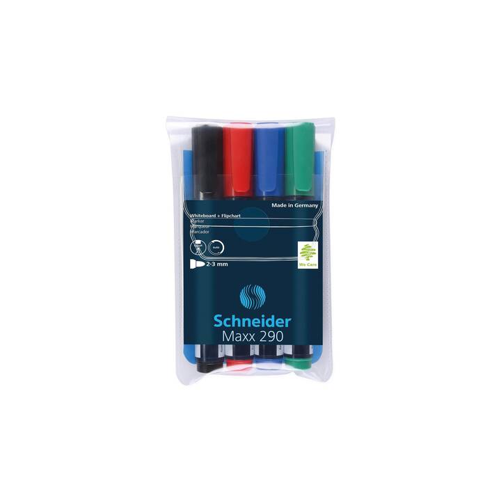 SCHNEIDER Marcatori di lavagna Maxx 290 (Multicolore, Blu, Verde, Nero, Rosso, 4 pezzo)