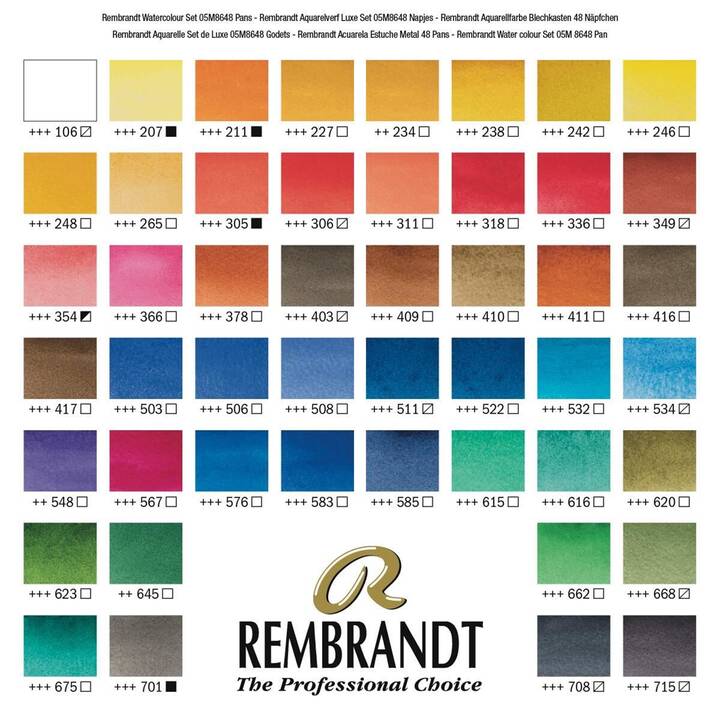 REMBRANDT Aquarellfarbe Water colour box Set (48 x 480 ml, Mehrfarbig)