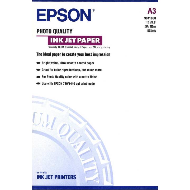 EPSON Quality Papier photo (100 feuille, A3, 102 g/m2)