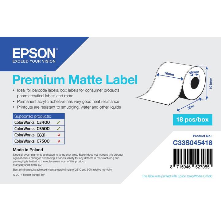 EPSON Rotolo di etichette (1 pezzo, 76 mm x 35 m)