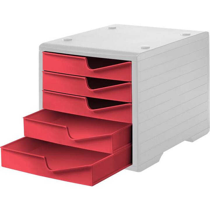 STYRO Büroschubladenbox (C4, A4, 27 cm  x 34 cm  x 25.5 cm, Grau, Rot)