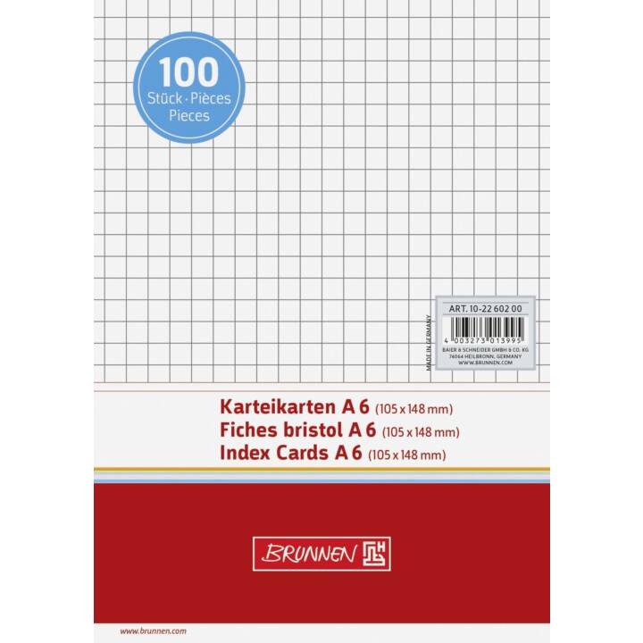 BRUNNEN Karteikarten (A6, Weiss, Kariert, 100 Stück)
