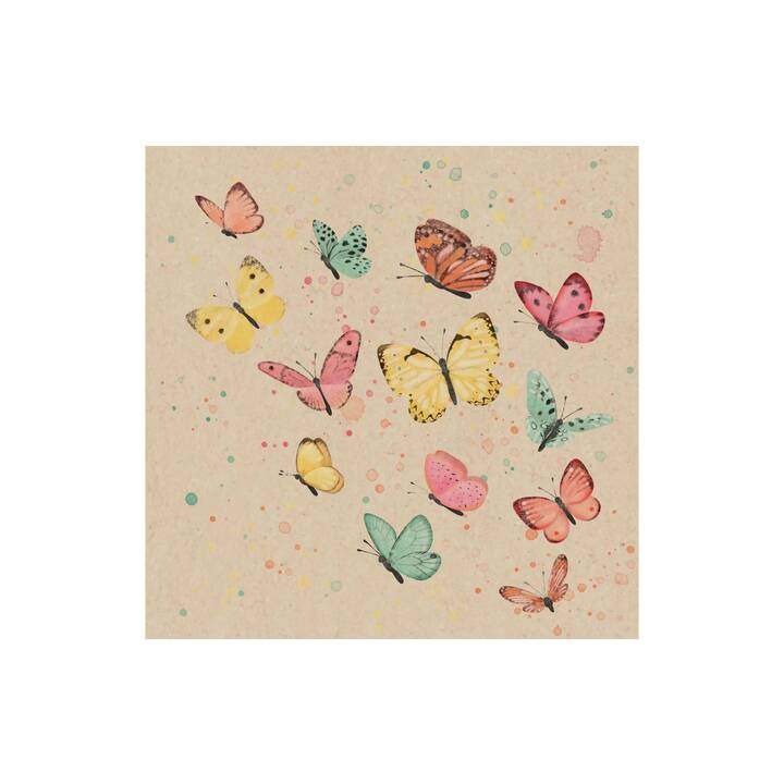 BRAUN + COMPANY Serviette en papier Natural Butterflies (33 cm x 33 cm, 20 pièce)