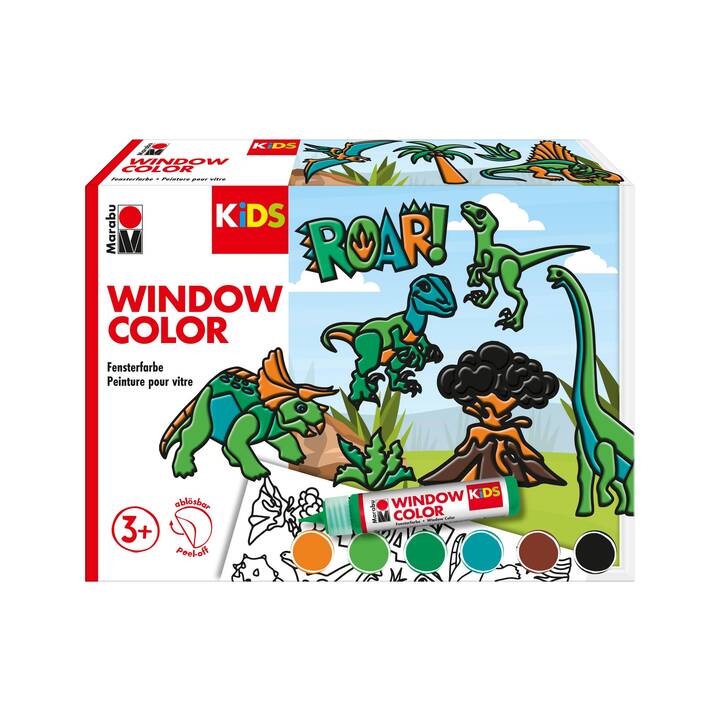 MARABU Colore di finestra Dinosaurs Set (6 x 25 ml, Multicolore)