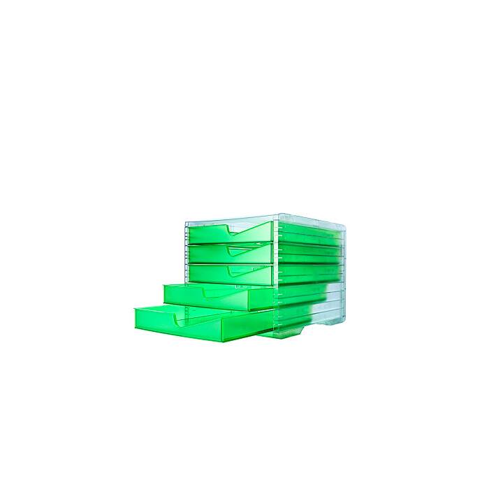 STYRO Cassettiera da scrivania NEONline (C4, 27 cm  x 34 cm  x 25.5 cm, Transparente, Verde)