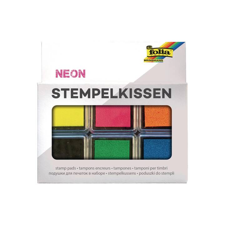 FOLIA Stempelkissen Neon (Pink, Gelb, Blau, Orange, Grün, Schwarz, 6 Stück)