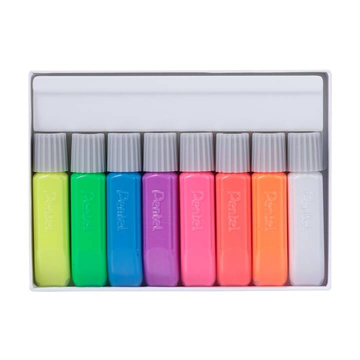 PENTEL Textilfarbe Set (8 x 6 ml, Violett, Gelb, Orange, Grün, Blau, Pink, Weiss, Mehrfarbig)