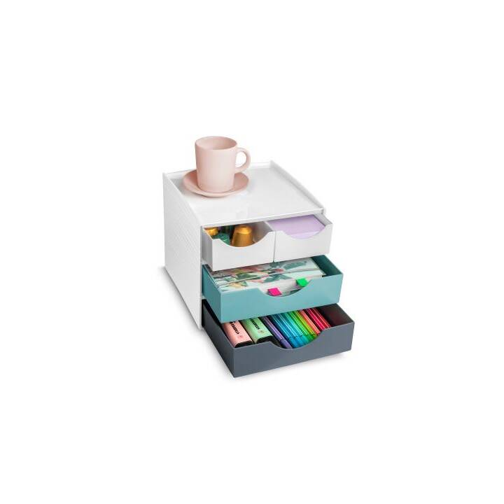 CEP Cassettiera da scrivania MyCube Riviera (18.5 cm  x 18.6 cm  x 17.5 cm, Grigio, Menta, Bianco)