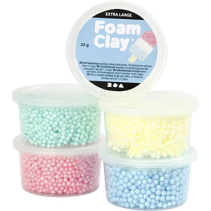 CREATIV COMPANY Modelliermasse Foam Clay (125 g, Gelb, Grün, Rot, Blau, Weiss)
