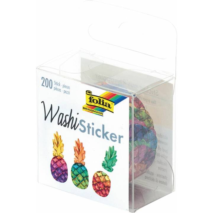 FOLIA Stickerrolle Ananas 200 Stück (Violett, Gelb, Grün, Blau, Mehrfarbig, 200 Stück)