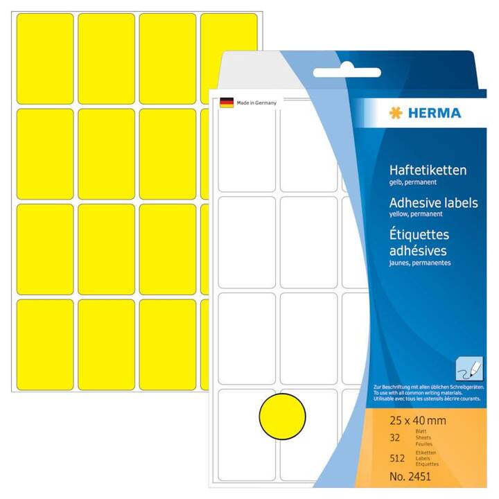 HERMA Etiketten (Gelb, 512 Stück, FSC mix)