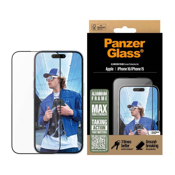 PANZERGLASS Verre de protection d'écran Ultra-Wide Fit (iPhone 15, iPhone 16, 1 pièce)