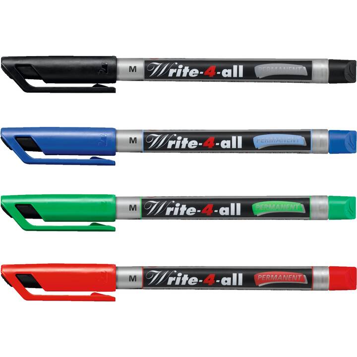STABILO Permanent Marker Write-4-all (Blau, Schwarz, Rot, Grün, 4 Stück)