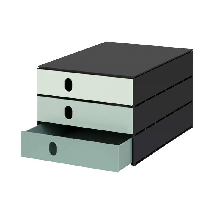 STYRO Büroschubladenbox Styroval Pro (C4, 24.3 cm  x 33.5 cm  x 20 cm, Schwarz, Grün)