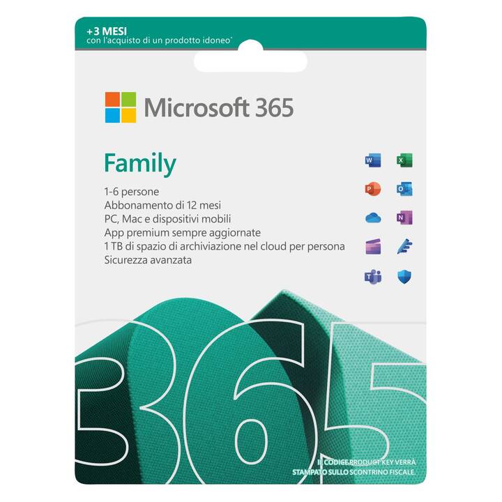 MICROSOFT 365 Family Extra Time (Licence annuelle, 6x, 15 Mois, Allemand, Italien, Français)