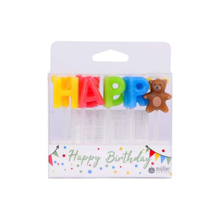 MÜLLER KERZEN Candela per torta Happy Birthday (14 pezzo, Compleanno, Multicolore)