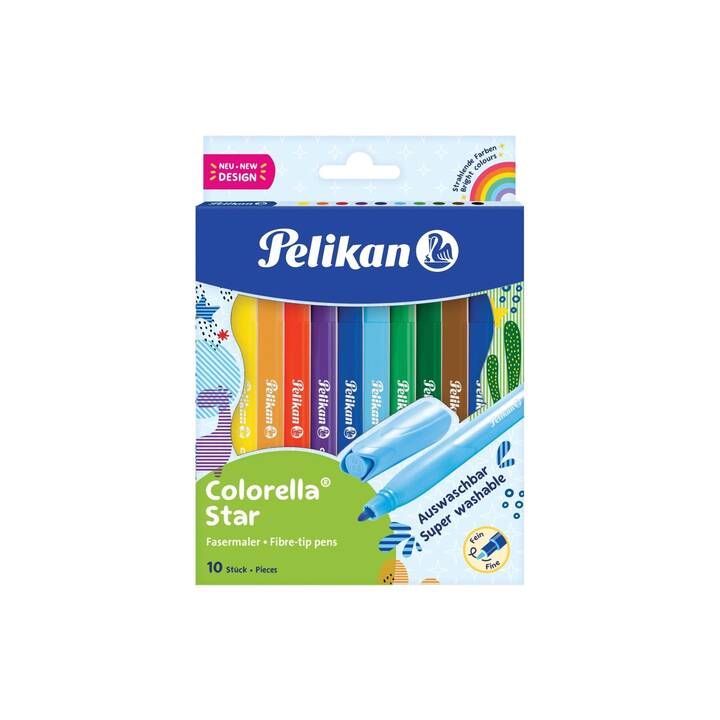 PELIKAN Colorella Star Crayon feutre (Mauve, Vert clair, Jaune, Brun, Orange, Bleu clair, Noir, Vert, Rouge, Bleu, 10 pièce)