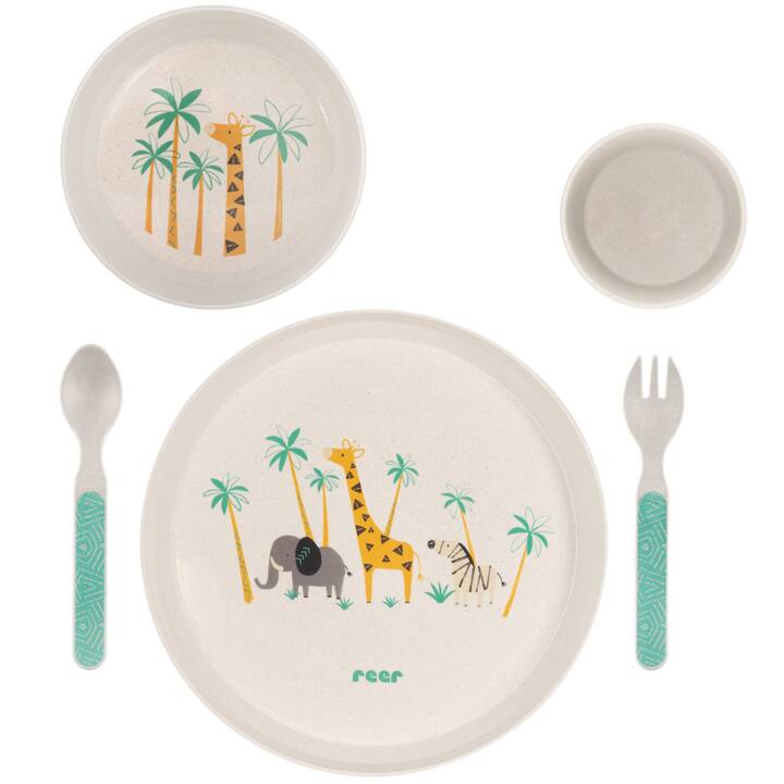 REER Set de vaisselle pour enfants WildLife (Giraf, Zèbre, Éléphant)