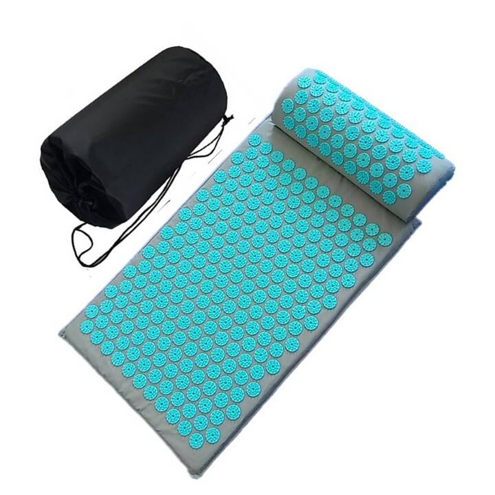EG Tapis d'acupression avec ensemble oreiller et sac (forme d'épine) 67 x 42 x 2.5cm - Bleu clair - ensemble de 3 pièces