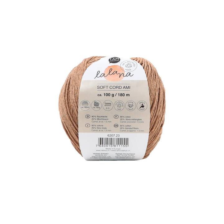 LALANA Laine Soft Cord Ami (100 g, Brun, Brun clair)