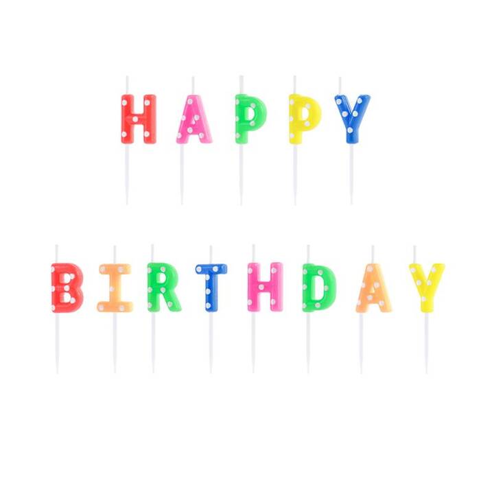 PARTYDECO Candela per torta Happy Birthday (13 pezzo, Compleanno, Multicolore)