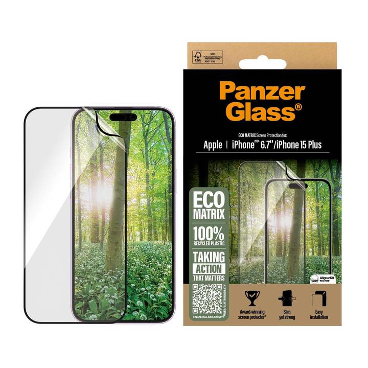 PANZERGLASS Sfoglio protezione da schermo Eco Matrix Ultra-Wide Fit (iPhone 15 Plus, iPhone 16 Plus, 1 pezzo)