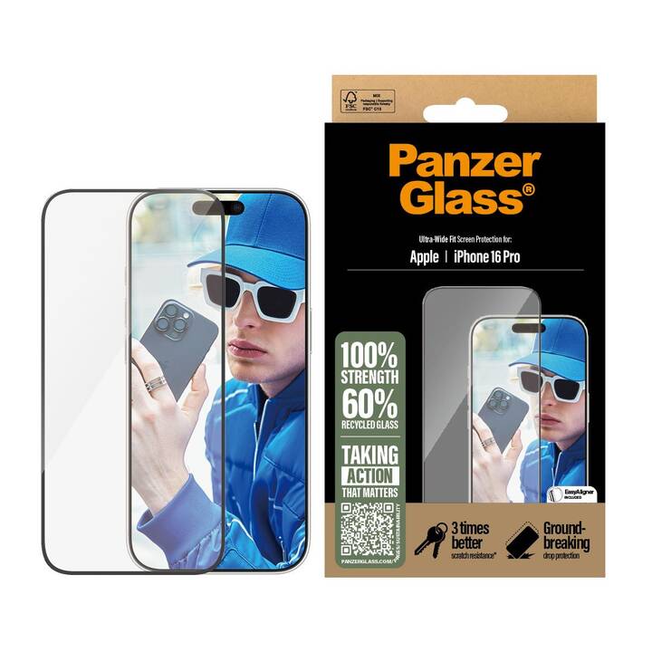 PANZERGLASS Displayschutzglas Ultra Wide Fit (iPhone 16 Pro, 1 Stück)