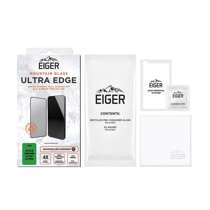 EIGER Vetro protettivo da schermo Ultra Edge (iPhone 15, iPhone 16, iPhone 14 Pro, 1 pezzo)